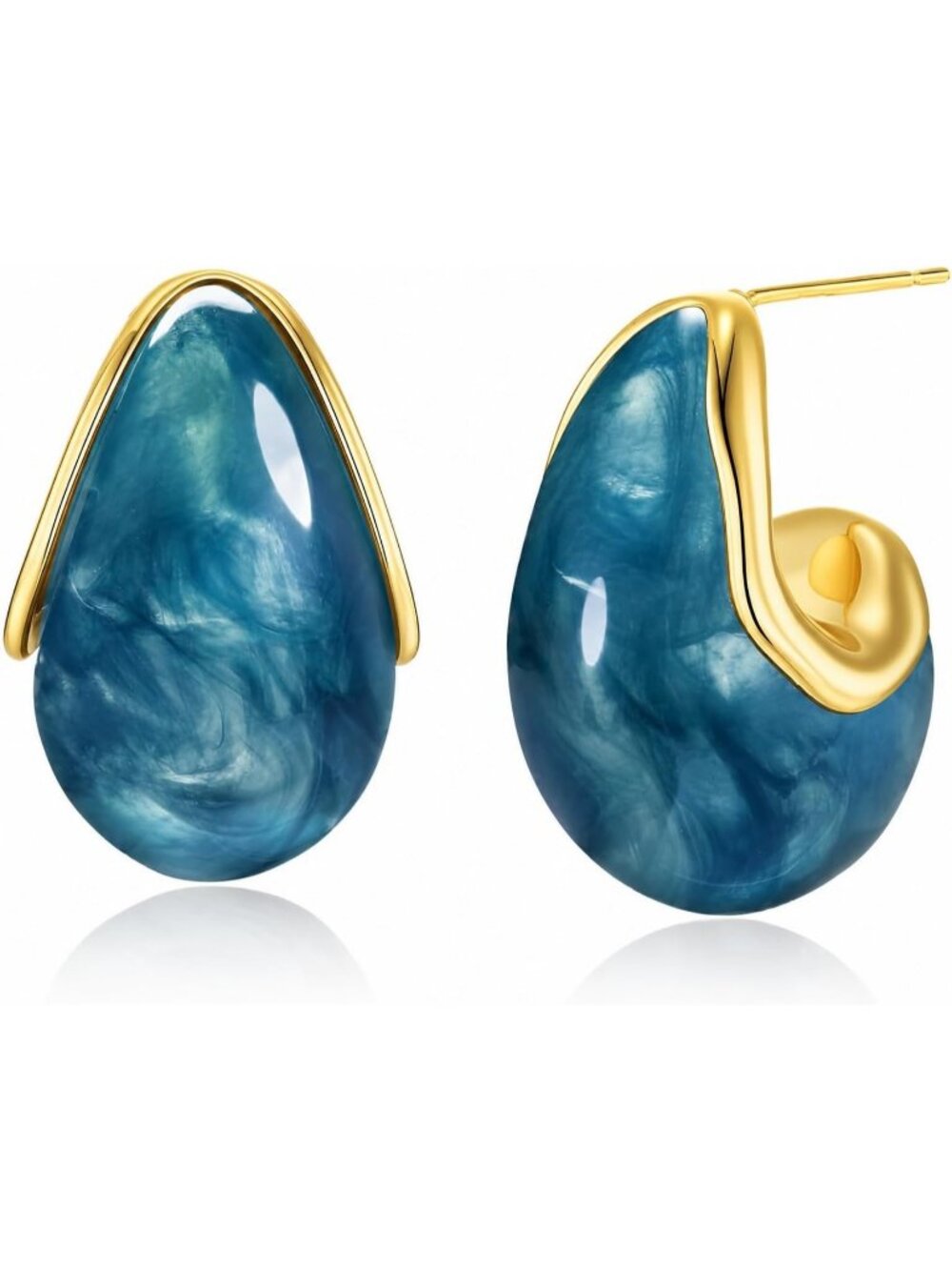 Women's Navy Oval C Shape Chunky Dangle Long Bold Drop Vintage Thick Earrings